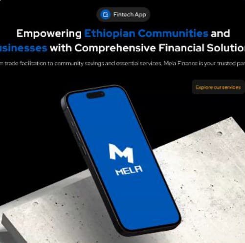 Mela fintech mobile app on a concrete plinth